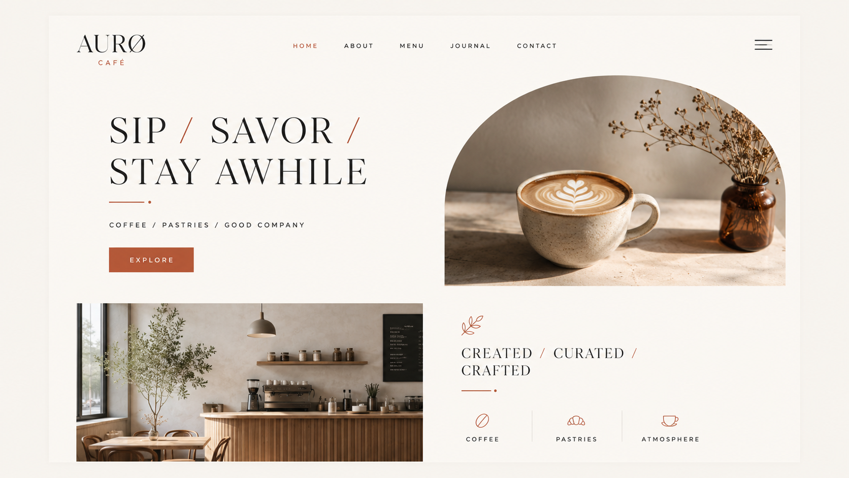 Café website homepage mockup