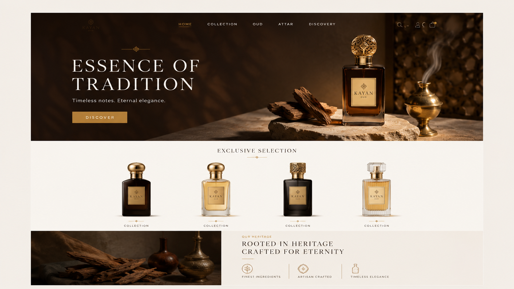 Arabian perfumes online store homepage mockup